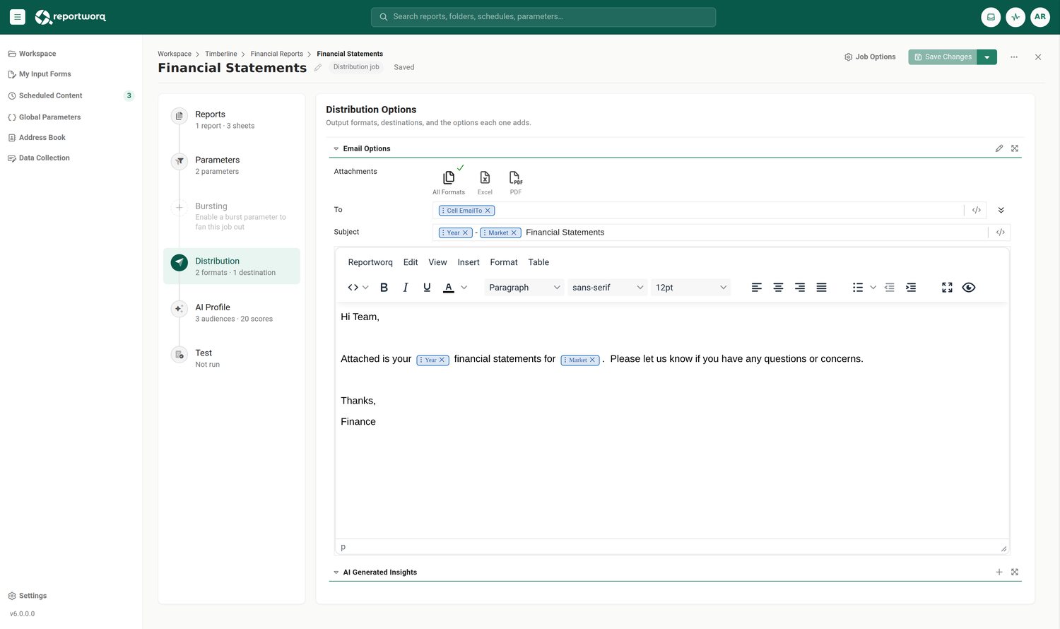 Reportworq screenshot: personalised email