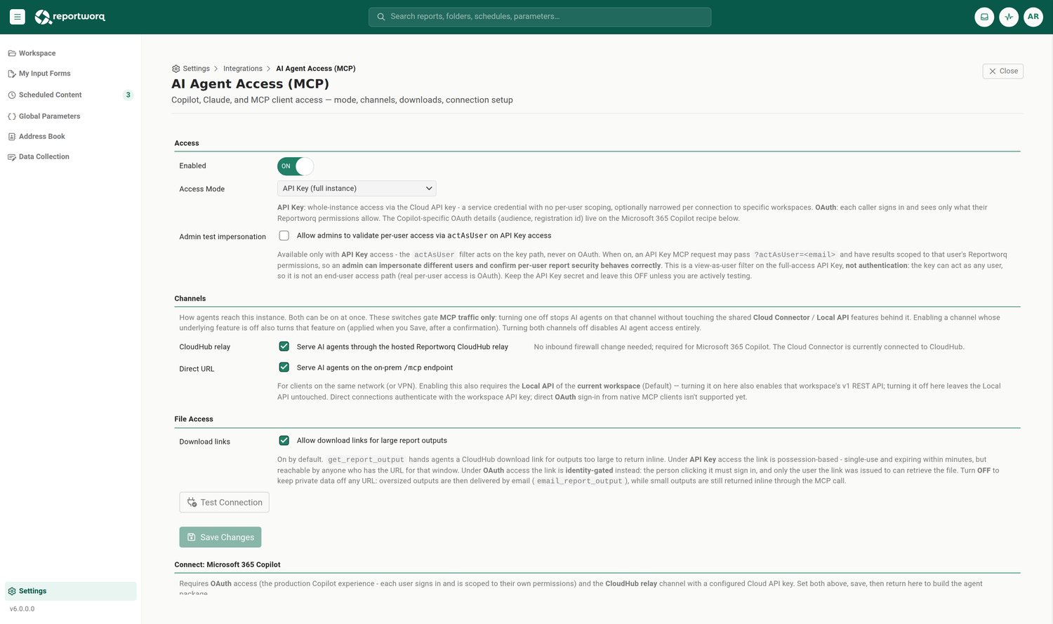Reportworq screenshot: agent access guardrails