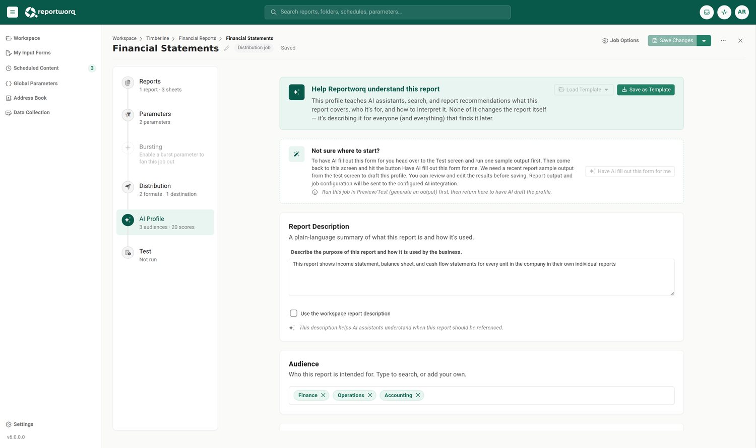 Reportworq screenshot: ai profile