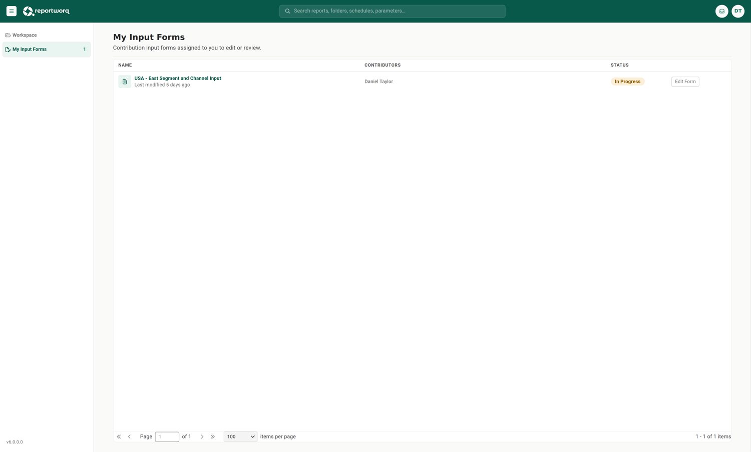 Reportworq screenshot: my input forms