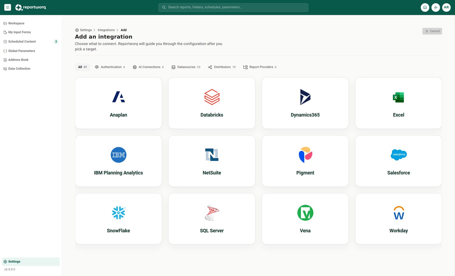 Reportworq screenshot: connect what you run
