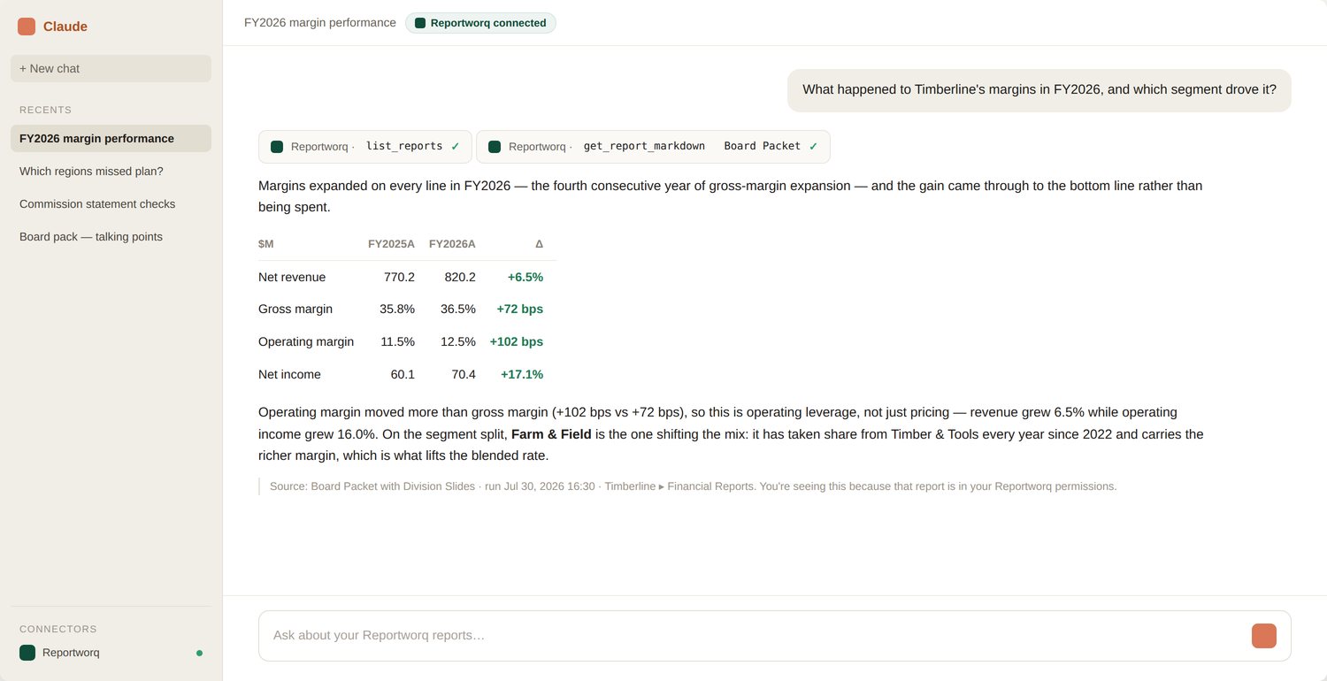 Reportworq screenshot: claude session