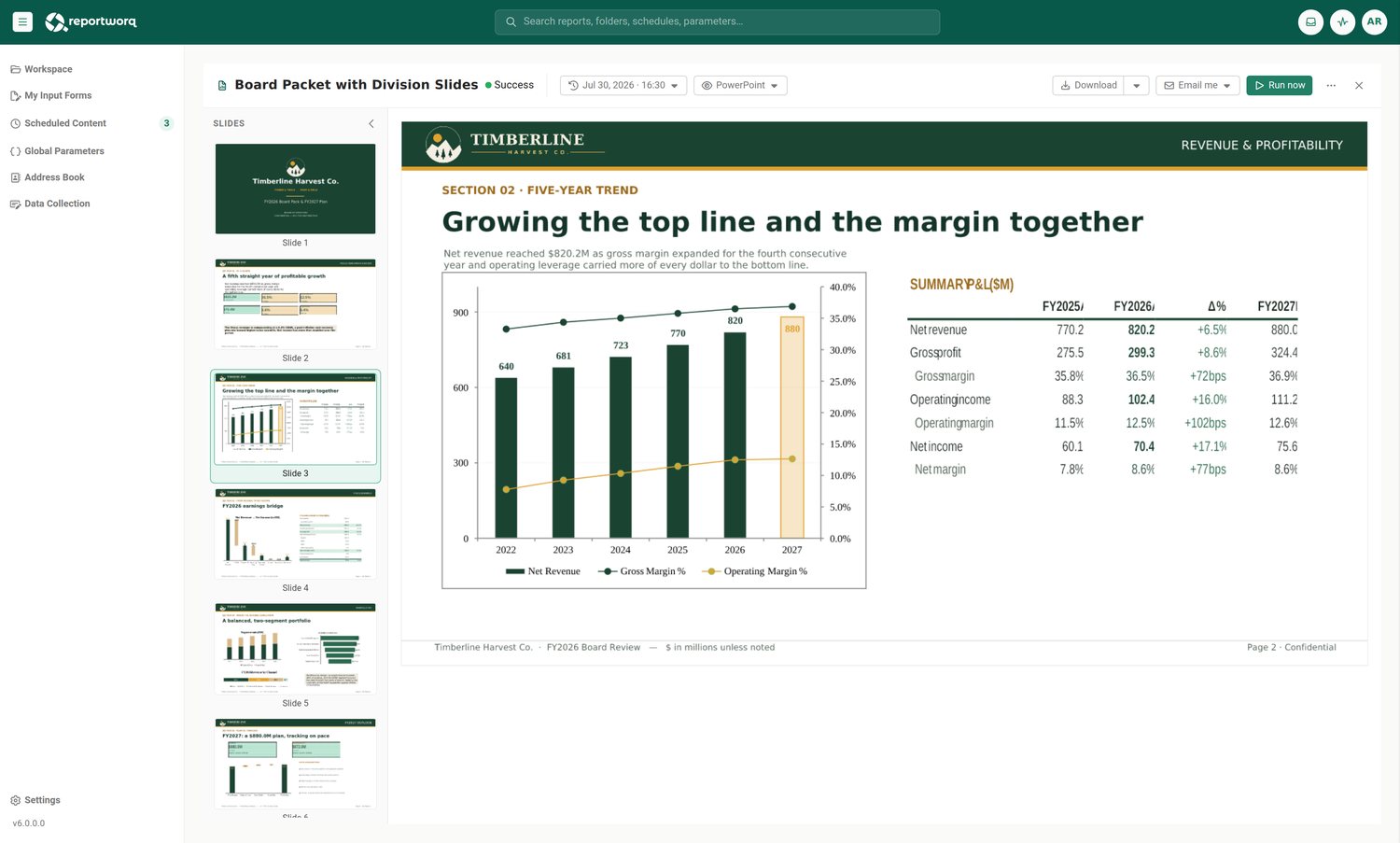 Reportworq screenshot: powerpoint output