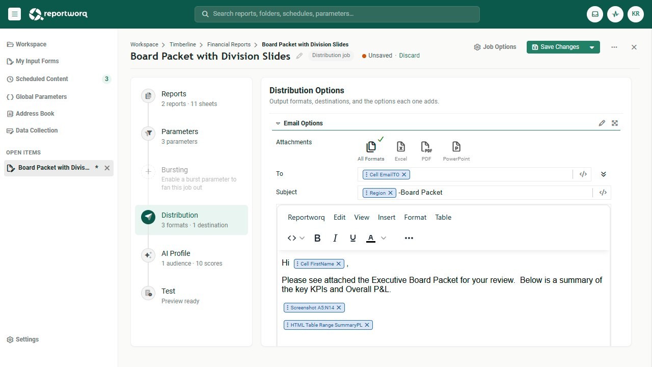 Personalizing the delivery email per recipient, with merge tokens for name and region